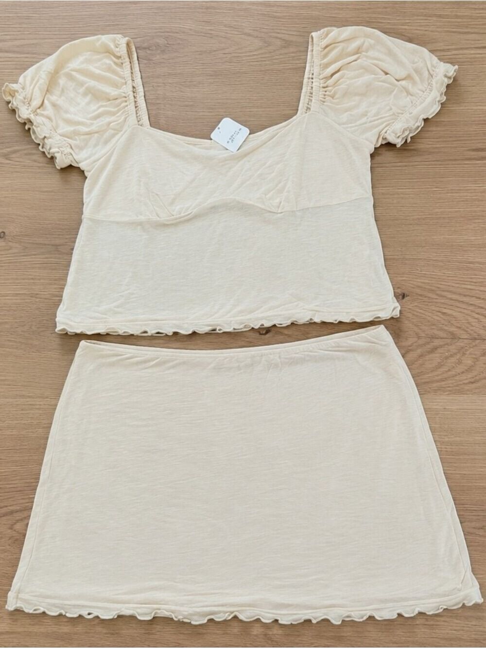 Title: Free People Free-Est Cream Modal Two-Piece Lounge Set Top & Mini Skirt Si - Picture 2 of 3